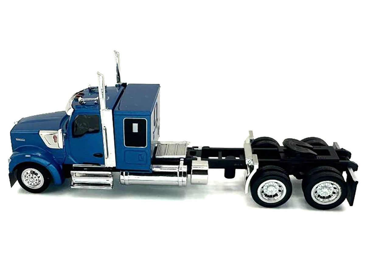 Kenworth W990 with Flat Top Sleeper Cab Blue Metallic 1/87 (HO) Plastic Model Car by HO Logistics-0