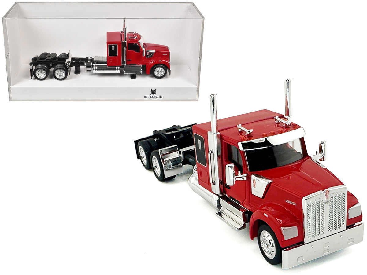 Kenworth W990 with Flat Top Sleeper Cab Red 1/87 (HO) Plastic Model Car by HO Logistics-2