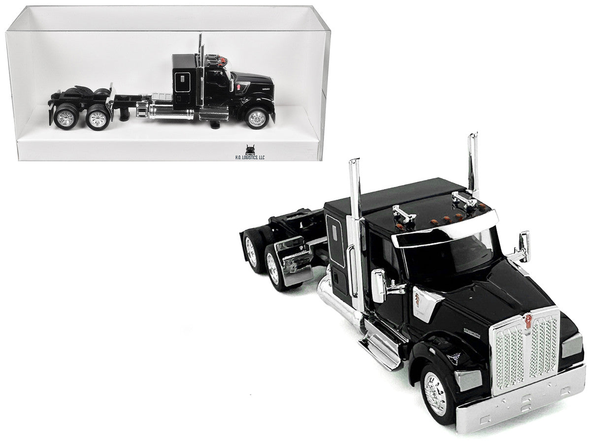Kenworth W990 with Flat Top Sleeper Cab Black 1/87 (HO) Plastic Model Car by HO Logistics-2