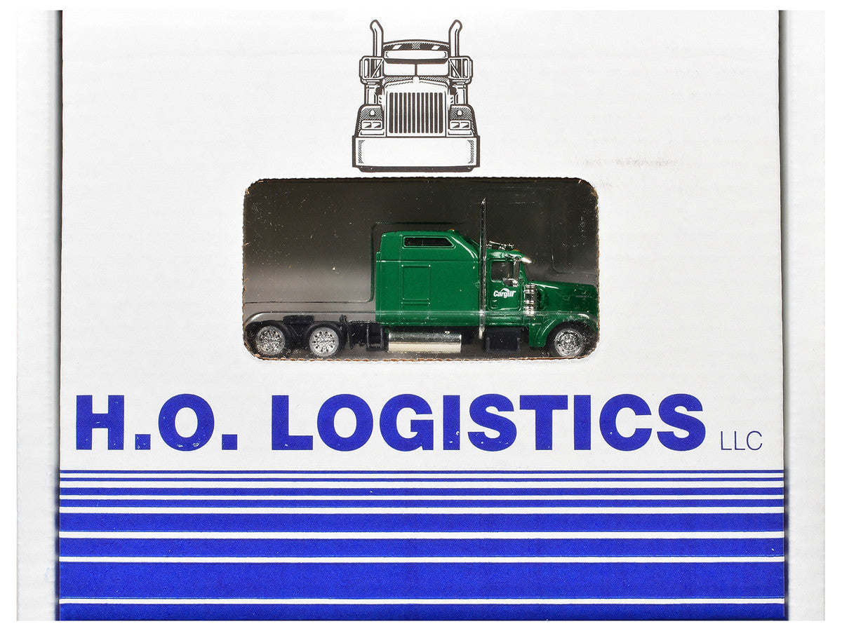 Kenworth W900L Truck Tractor with Sleeper Cab "Cargill" Green and Covered Grain Trailer White with Green Tarp Combo Set 1/87 (HO) Plastic Model Car by HO Logistics-1