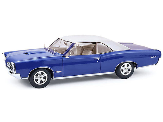 1966 Pontiac GTO Barrier Blue with White Top and Interior 1/18 Diecast Model Car by Highway 61-0