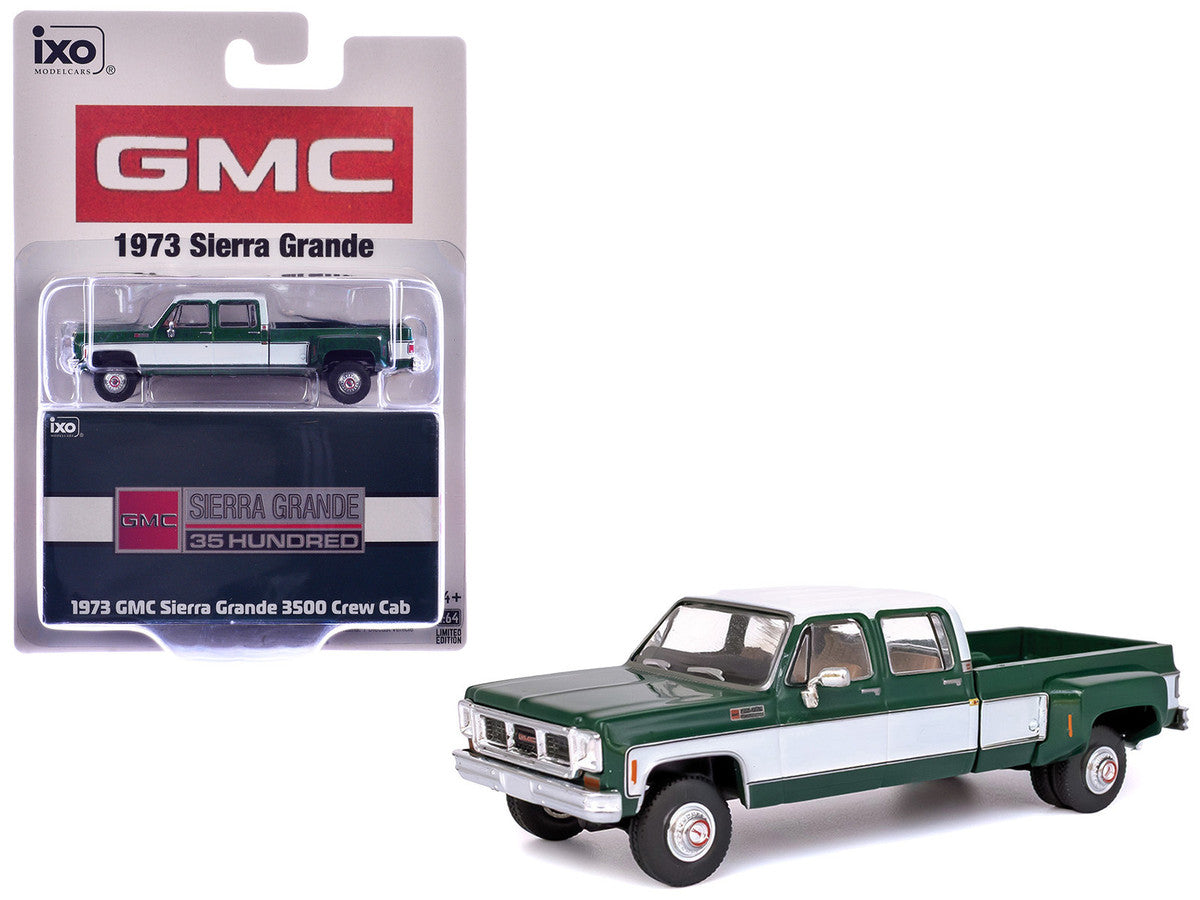 1973 GMC Sierra Grande 3500 Crew Cab Dually Pickup Truck Green and White 1/64 Diecast Model by IXO Models-3