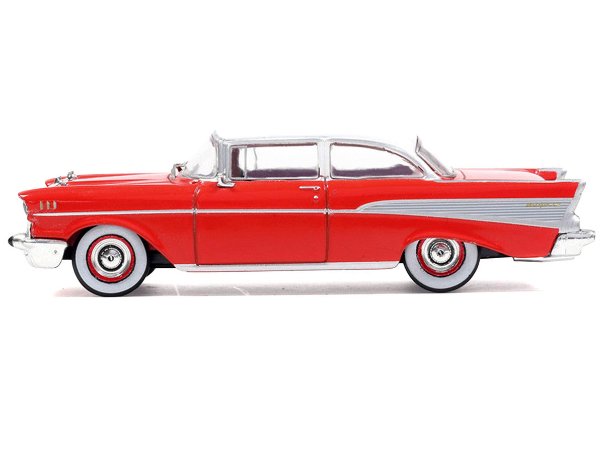 1957 Chevrolet Bel Air Red with White Top and Red Interior 1/64 Diecast Model by IXO Models-0