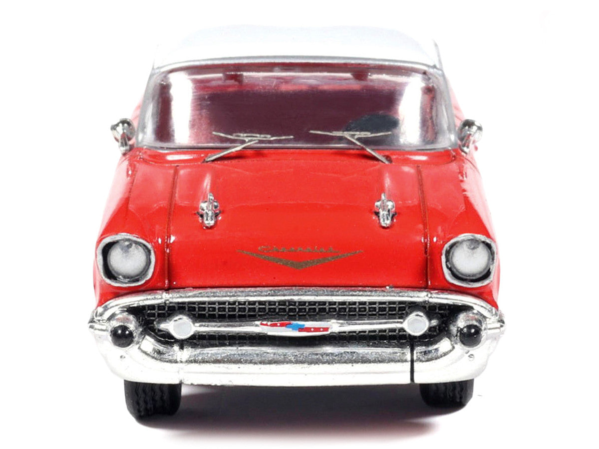 1957 Chevrolet Bel Air Red with White Top and Red Interior 1/64 Diecast Model by IXO Models-2