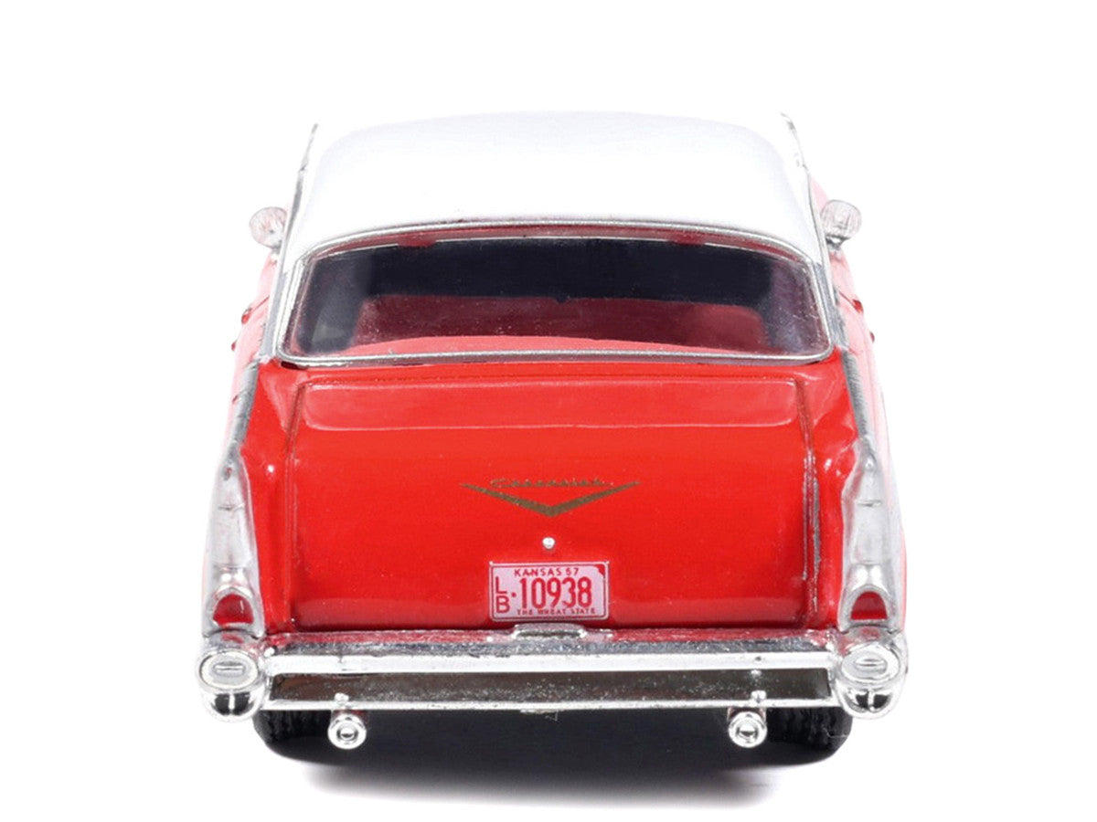 1957 Chevrolet Bel Air Red with White Top and Red Interior 1/64 Diecast Model by IXO Models-1