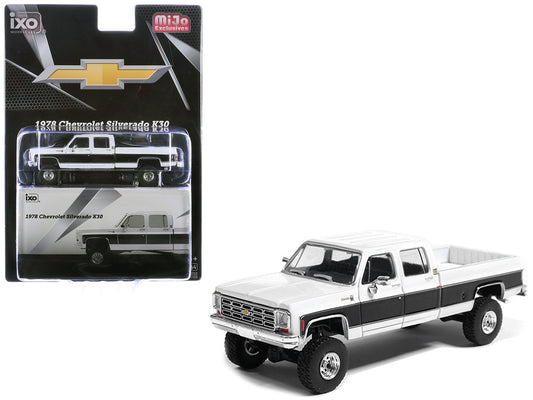 1978 Chevrolet Silverado K30 Crew Cab Pickup Truck White and Black 1/64 Diecast Model Car by IXO Models-0