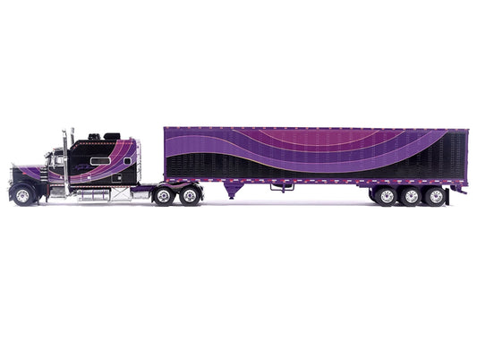 Peterbilt 379 Truck with Sleeper and Dry Goods Trailer "Night Moves" Black with Graphics "J1 Diecast" Series 1/64 Diecast Model by IXO Models-0