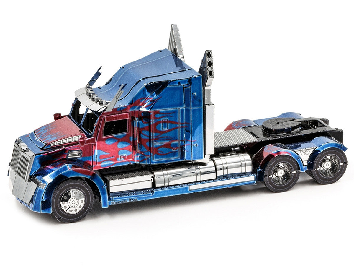 Model Kit Western Star 5700 Truck "Optimus Prime" Blue with Red Flames "Transformers: The Last Knight" (2017) Movie (Moderate Difficulty) Steel Model by Metal Earth-1