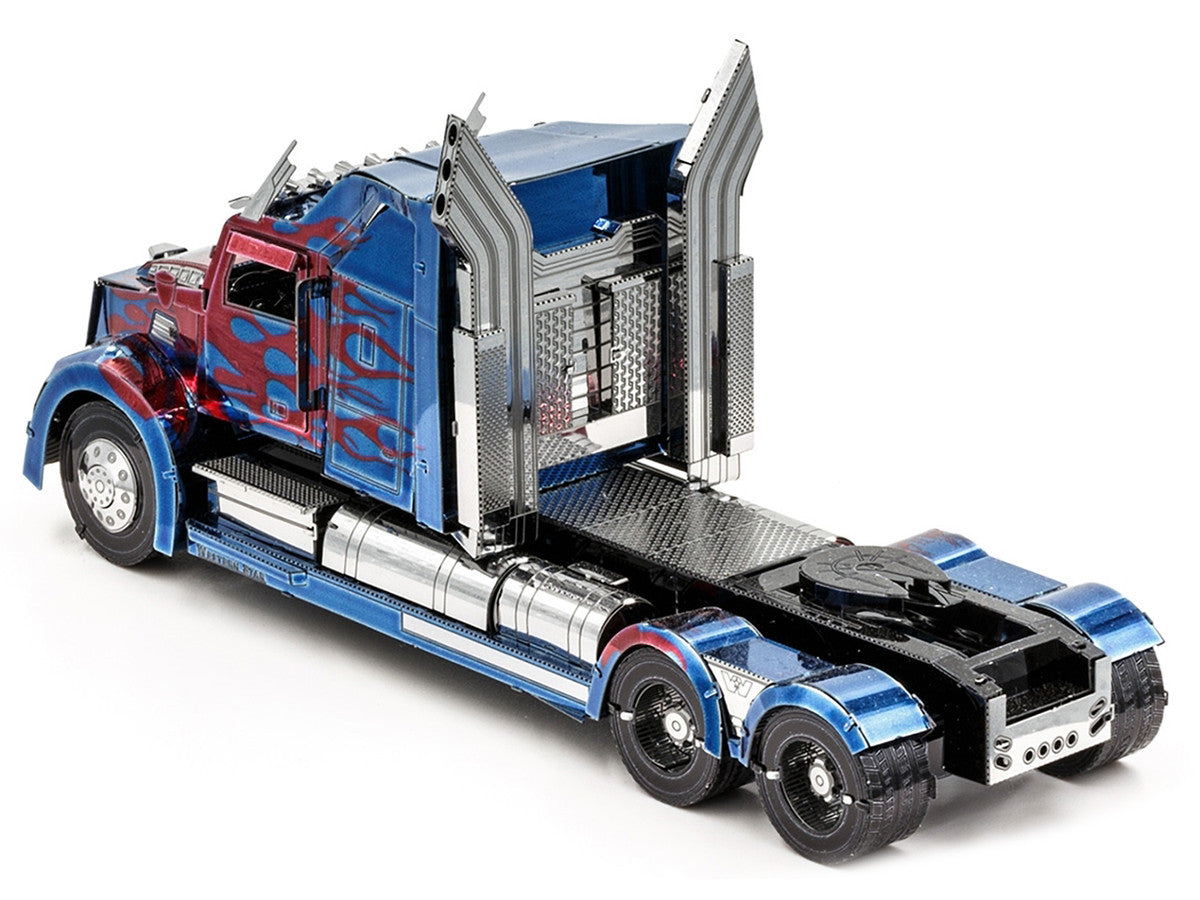 Model Kit Western Star 5700 Truck "Optimus Prime" Blue with Red Flames "Transformers: The Last Knight" (2017) Movie (Moderate Difficulty) Steel Model by Metal Earth-2