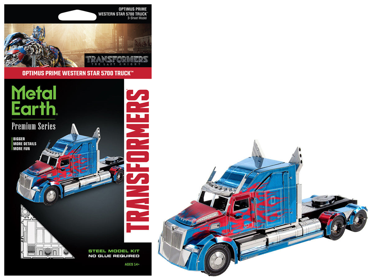 Model Kit Western Star 5700 Truck "Optimus Prime" Blue with Red Flames "Transformers: The Last Knight" (2017) Movie (Moderate Difficulty) Steel Model by Metal Earth-4