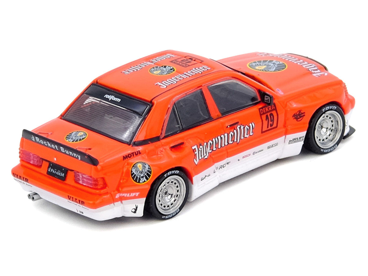 Pandem Rocket Bunny 190E #19 "Jagermeister" Orange and White 1/64 Diecast Model Car by Inno Models-2