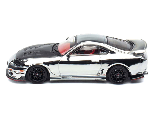 Toyota Supra (A80) "Top Secret" GT300 RHD (Right Hand Drive) Chrome with Carbon Hood and Red Interior "Tokyo Auto Salon 2026 Event Exclusive" 1/64 Diecast Model Car by Inno Models-0
