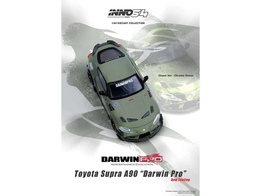 Toyota Supra (A90) "DarwinPro" Matt Green with Carbon Accents 1/64 Diecast Model Car by Inno Models-0