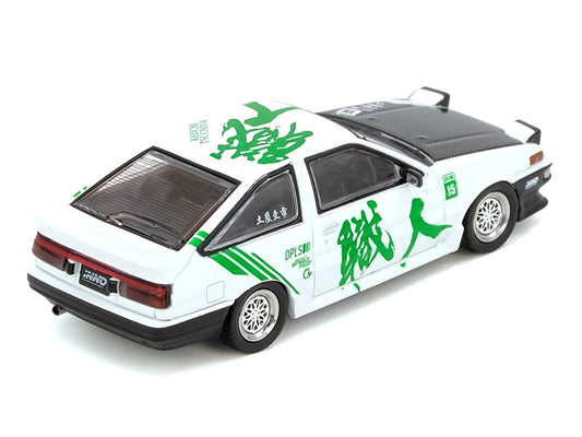 Toyota Sprinter Trueno (AE86) RHD (Right Hand Drive) #15 "Keiichi Tsuchiya" White with Green Graphics 1/64 Diecast Model Car by Inno Models-0