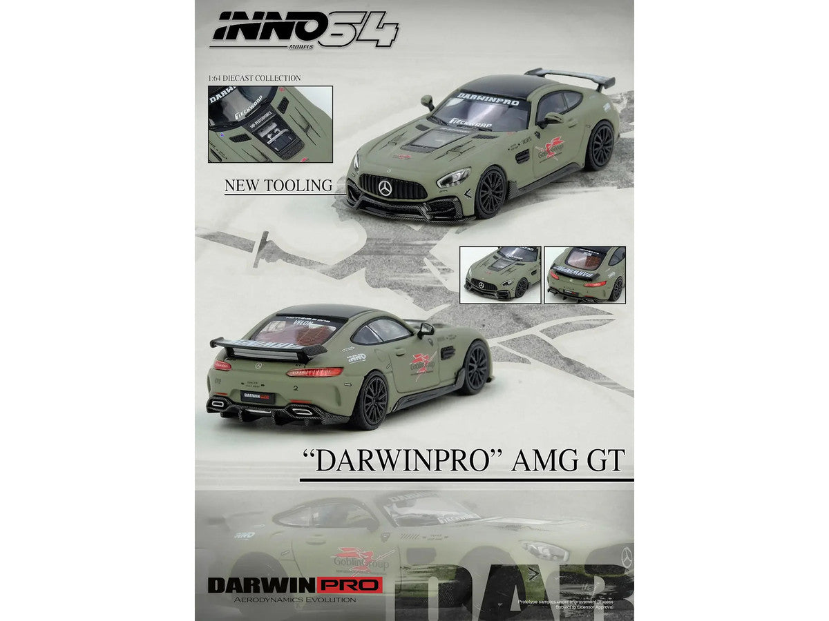 DarwinPRO iMP-Performance AMG GT "Goblin Group" Matt Green with Black Top 1/64 Diecast Model Car by Inno Models-4