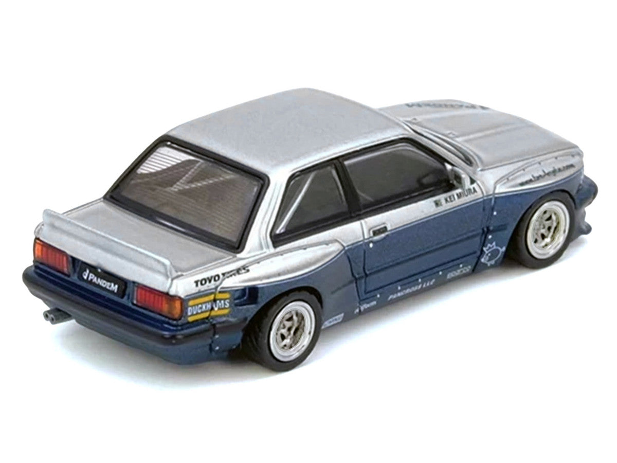Pandem E30 M3 Silver Metallic and Dark Blue 1/64 Diecast Model Car by Inno Models-3