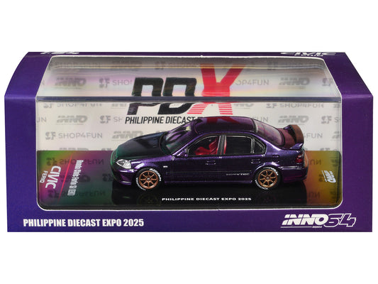 Honda Civic Ferio Si (EK) RHD (Right Hand Drive) Midnight Purple Metallic "Philippine Diecast Expo 2025 Event Edition" 1/64 Diecast Model Car by Inno Models-0