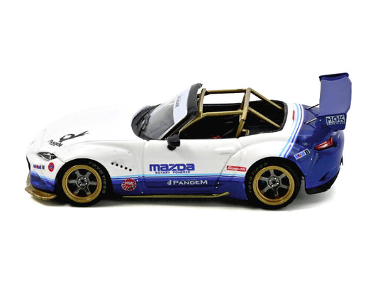Mazda MX-5 ND Miata "Pandem Rocket Bunny" V1.0 White and Blue 1/64 Diecast Model Car by Inno Models-0