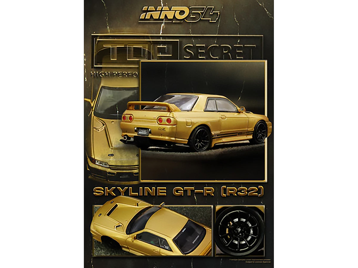 Nissan Skyline "Top Secret" BNR32 GT-R (650R) RHD (Right Hand Drive) Gold Metallic 1/64 Diecast Model Car by Inno Models-1