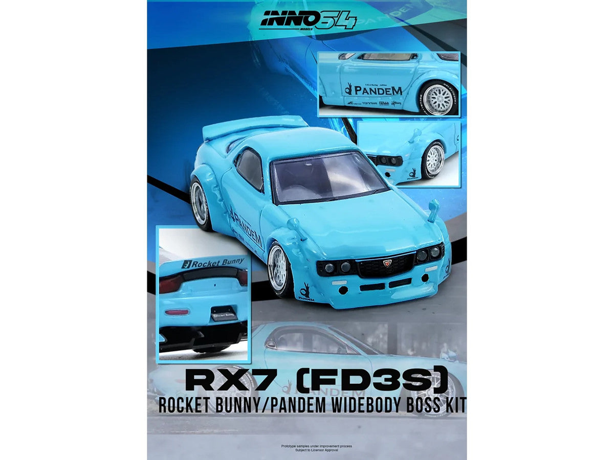 Mazda RX-7 (FD3S) RHD (Right Hand Drive) "Pandem Rocket Bunny" Light Blue 1/64 Diecast Model Car by Inno Models-0