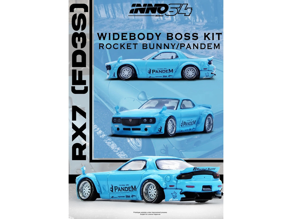 Mazda RX-7 (FD3S) RHD (Right Hand Drive) "Pandem Rocket Bunny" Light Blue 1/64 Diecast Model Car by Inno Models-1