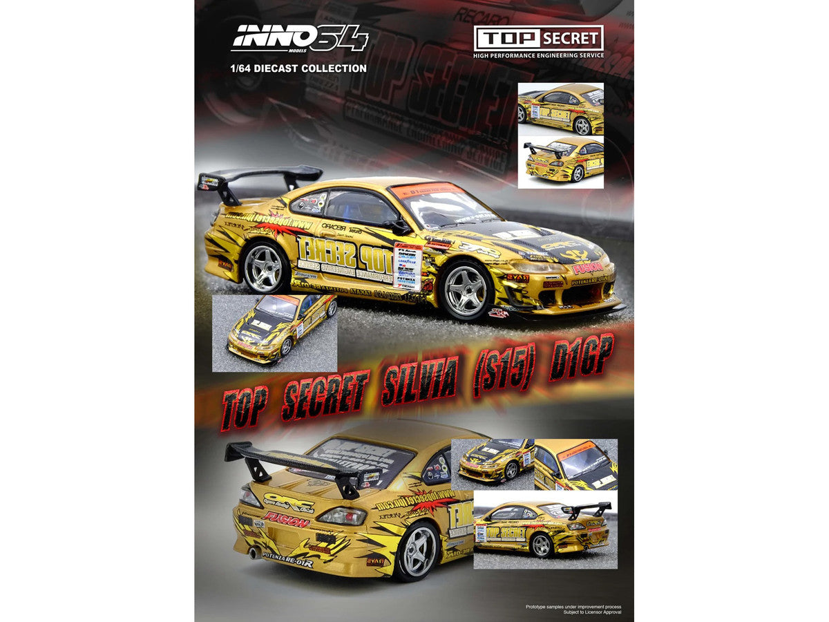 Nissan "Top Secret" Silvia (S15) RHD (Right Hand Drive) Ryuji Miki - Champion "D1 Grand Prix" (2004) 1/64 Diecast Model Car by Inno Models-3