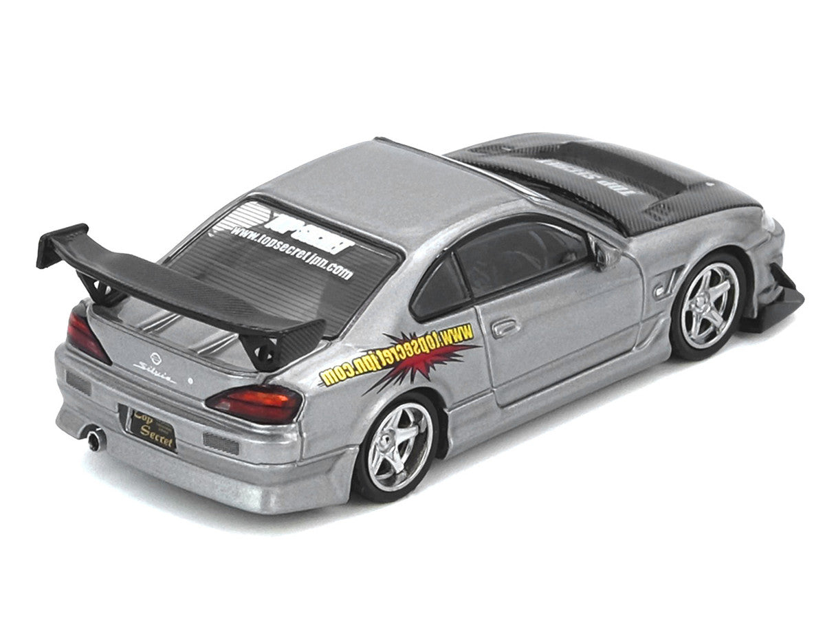 Nissan "Top Secret" Silvia (S15) RHD (Right Hand Drive) Silver Metallic with Carbon Hood 1/64 Diecast Model Car by Inno Models-2