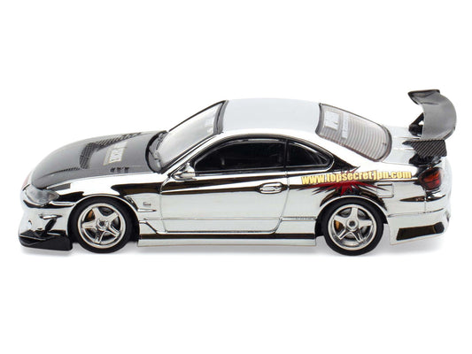 Nissan "Top Secret" Silvia (S15) RHD (Right Hand Drive) Chrome with Carbon Hood "Tokyo Auto Salon Kuala Lumpur 2025 Event Edition" 1/64 Diecast Model Car by Inno Models-0