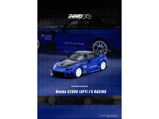 Honda S2000 RHD (Right Hand Drive) "J's Racing" Blue Metallic with Carbon Hood and Top 1/64 Diecast Model Car by Inno Models-0
