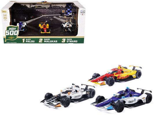 "109th Indianapolis 500" (2025) Podium Set of 3 IndyCars 1/64 Diecast Model Cars by IXO Models-0