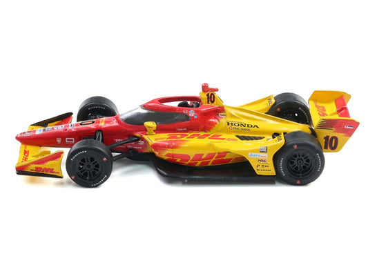 Dallara IndyCar #10 Alex Palou "DHL" Chip Ganassi Racing (Road Course Configuration) Champion "NTT IndyCar Series" (2025) with Trading Card 1/64 Diecast Model Car by IXO Models-0
