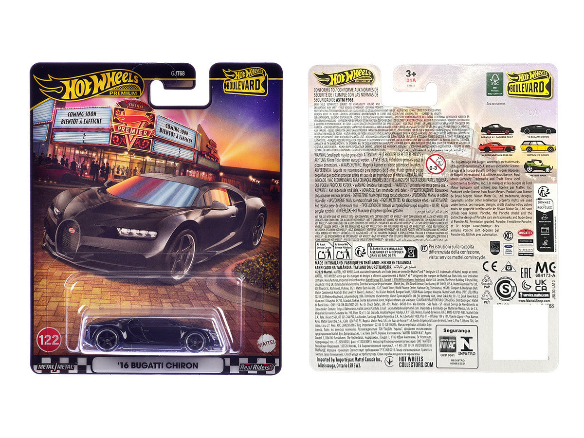 2016 Bugatti Chiron Black "Boulevard" Series Diecast Model Car by Hot Wheels-1
