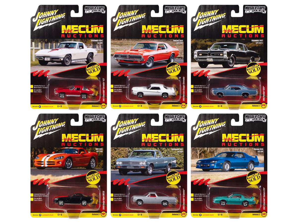 "Muscle Cars USA" 2025 Release 3 Set B of 6 pieces "MECUM Auctions" 1/64 Diecast Model Cars by Johnny Lightning-0