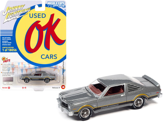 1976 Plymouth Volare Road Runner Silver Cloud Metallic with Stripes "OK Used Cars" Series Limited Edition to 18056 pieces Worldwide 1/64 Diecast Model Car by Johnny Lightning-0