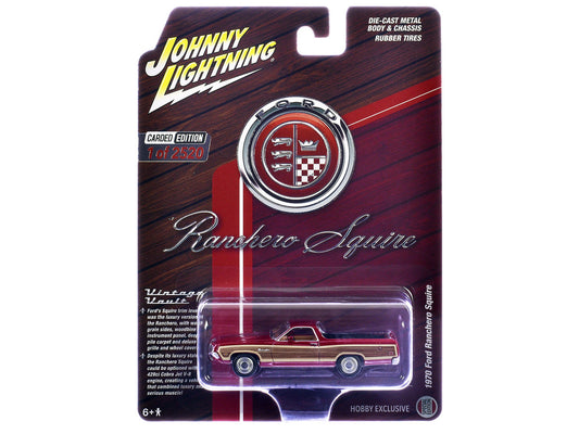 1970 Ford Ranchero Squire Red with Woodgrain Sides "Hobby Exclusive" Series Limited Edition to 2520 pieces Worldwide 1/64 Diecast Model Car by Johnny Lightning-0