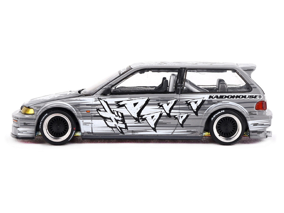 Honda Civic (EF) "Manga V1" Gray Metallic with Graphics (Designed by Jun Imai) "Kaido House" Special 1/64 Diecast Model Car by Mini GT-3