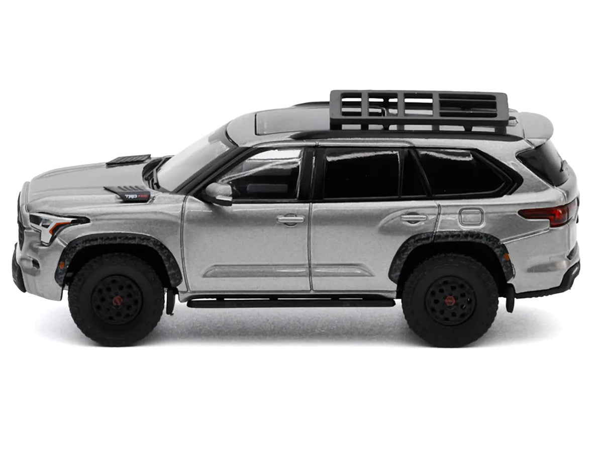 Toyota Sequoia TRD PRO Silver Metallic with Roof Rack 1/64 Diecast Model Car by GCD-2