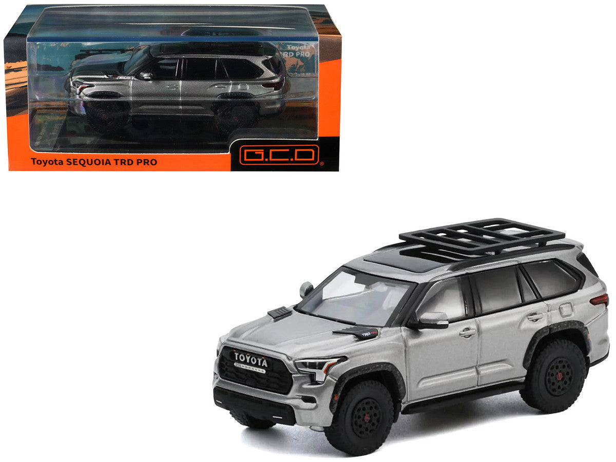 Toyota Sequoia TRD PRO Silver Metallic with Roof Rack 1/64 Diecast Model Car by GCD-0