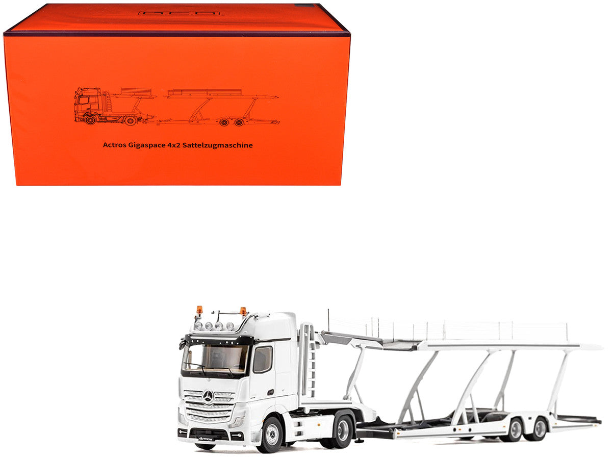 Mercedes-Benz Actros Auto Transporter White 1/64 Diecast Model by GCD-0