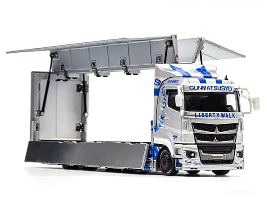 Mitsubishi Fuso Super Great Transporter RHD (Right Hand Drive) "LB-Trucks - Gunmatsusyo" Silver Metallic with Blue Graphics "Tokyo Auto Salon (TAS) 2026 Exclusive" 1/64 Diecast Model by GCD-0