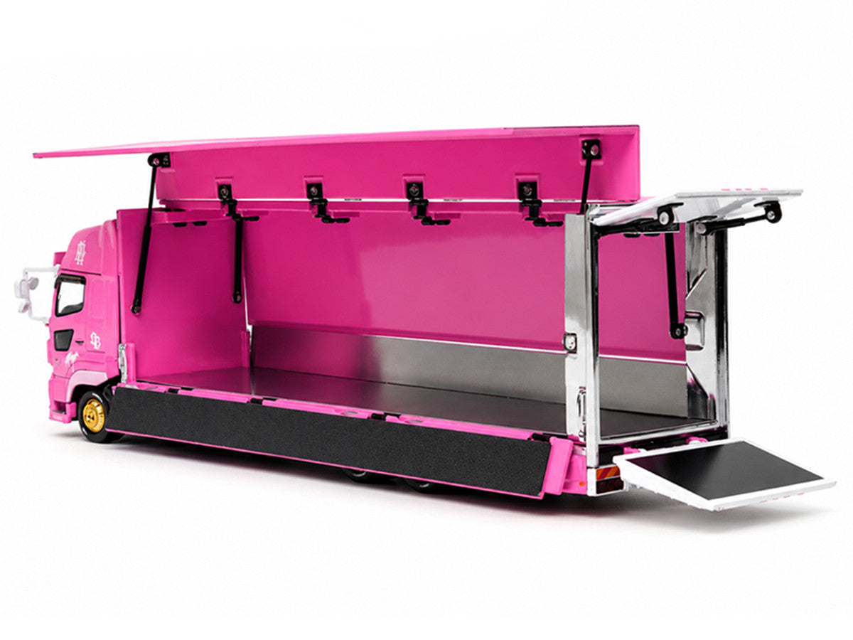 Hino 700 Transporter RHD (Right Hand Drive) "LB-Trucks - Kayano_Distr." Pink Metallic with Graphics 1/64 Diecast Model by GCD-2