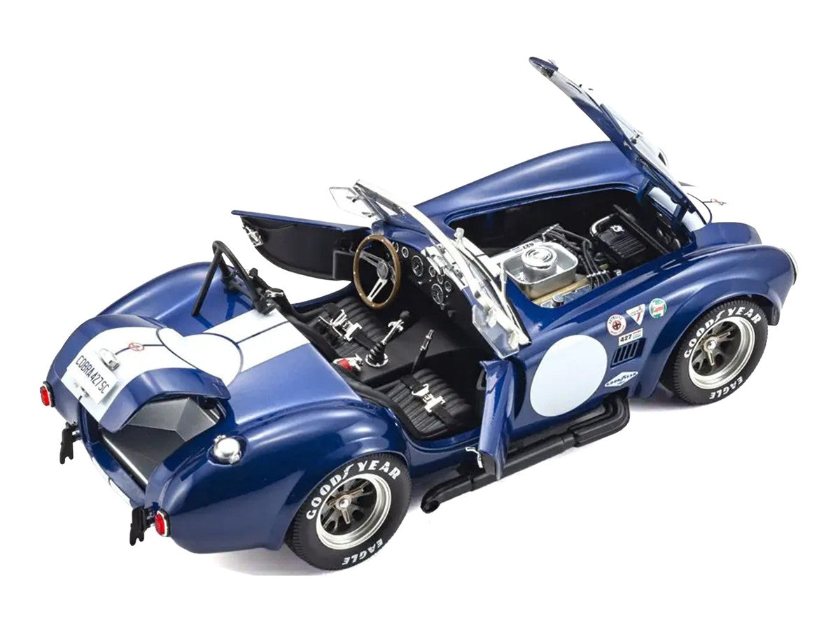 Shelby Cobra 427 S/C Blue with White Stripes and Race Graphics 1/18 Diecast Model Car by Kyosho-3