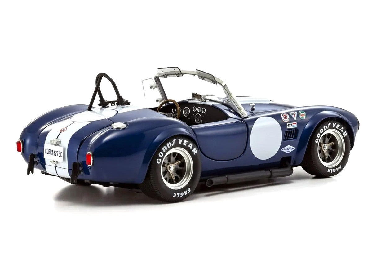 Shelby Cobra 427 S/C Blue with White Stripes and Race Graphics 1/18 Diecast Model Car by Kyosho-1