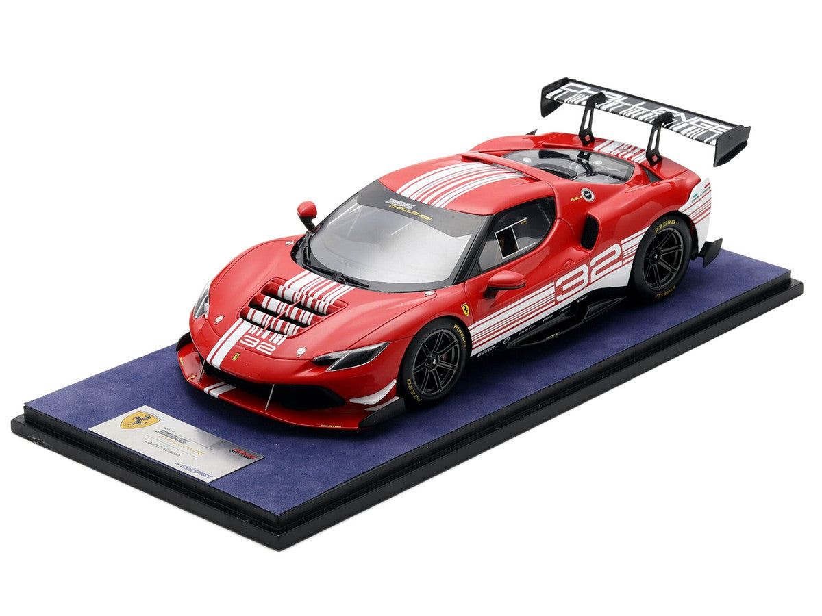 Ferrari 296 GT3 Challenge #32 "Launch Version" Red with White Stripes with Acrylic Display Case 1/18 Model Car by LookSmart-1