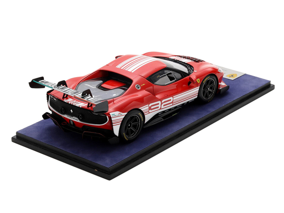 Ferrari 296 GT3 Challenge #32 "Launch Version" Red with White Stripes with Acrylic Display Case 1/18 Model Car by LookSmart-2