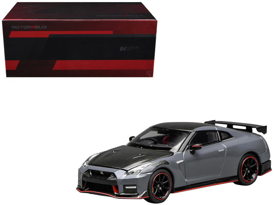 2022 Nissan GT-R Nismo (R35) RHD (Right Hand Drive) Stealth Gray with Carbon Hood and Top "Senior 64" Series 1/64 Diecast Model Car by MotorHelix-0