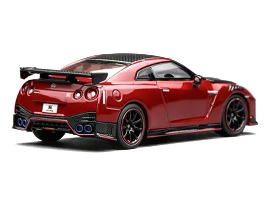 2022 Nissan GT-R Nismo (R35) RHD (Right Hand Drive) Vibrant Red with Carbon Hood and Top "Senior 64" Series 1/64 Diecast Model Car by MotorHelix-0
