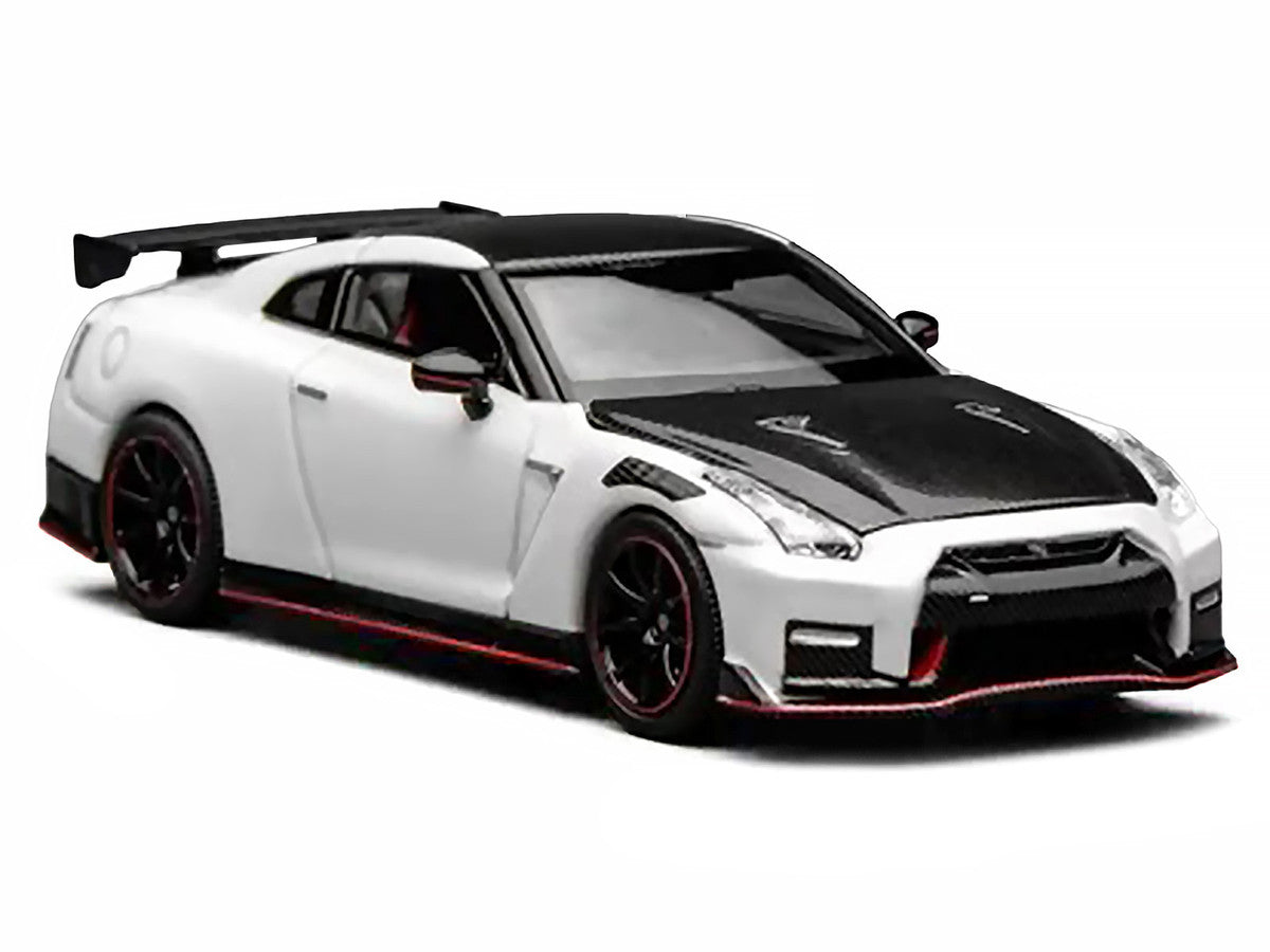 2022 Nissan GT-R Nismo (R35) RHD (Right Hand Drive) Brilliant White Pearl with Carbon Hood and Top "Senior 64" Series 1/64 Diecast Model Car by MotorHelix-1