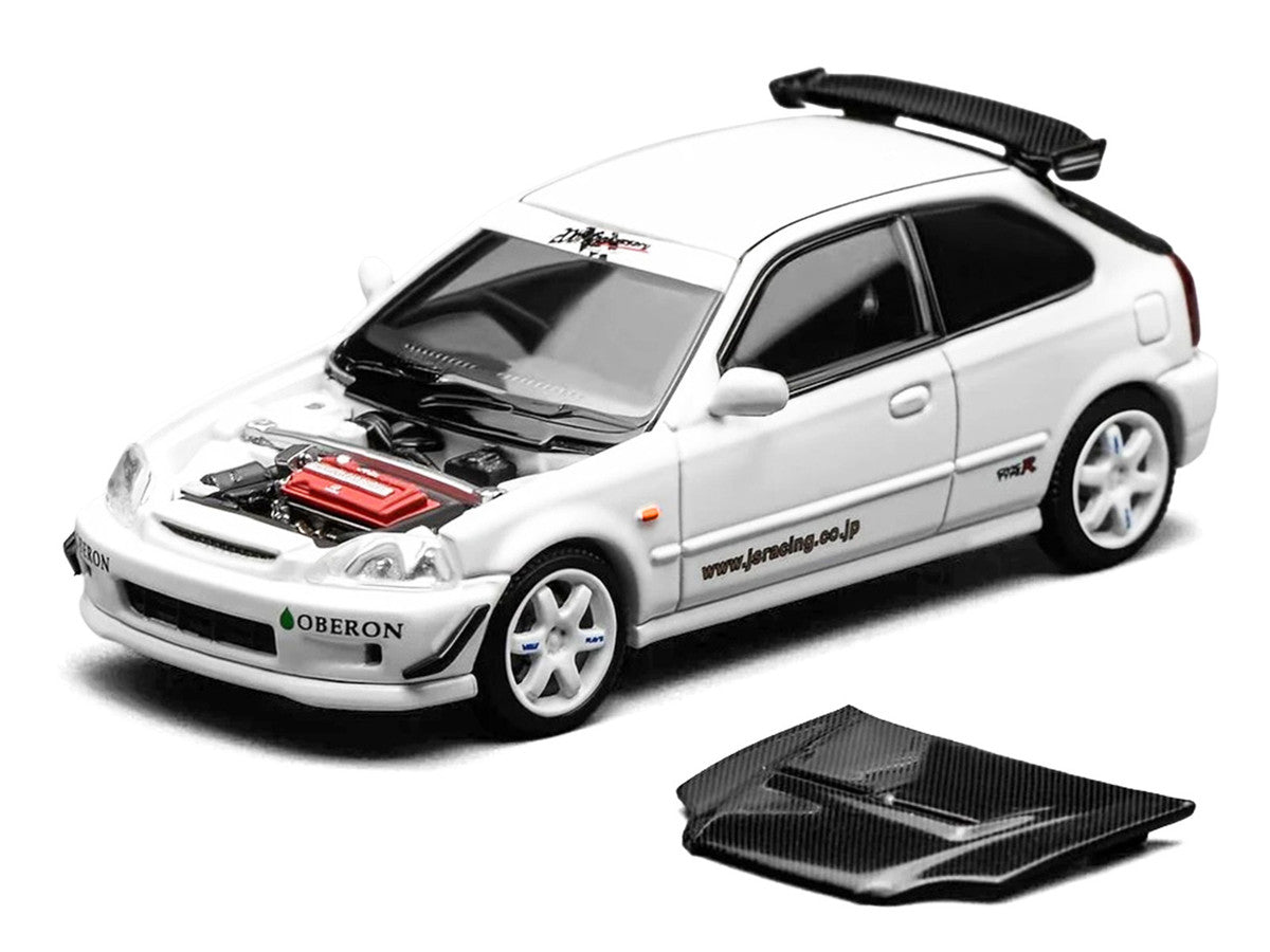 Honda Civic Type R (EK9) RHD (Right Hand Drive) "J's Racing" White 1/64 Diecast Model Car by MotorHelix-2
