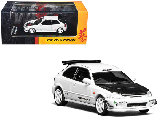 Honda Civic Type R (EK9) RHD (Right Hand Drive) "J's Racing" White 1/64 Diecast Model Car by MotorHelix-0